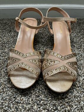 Dream Pairs Rose Gold Strappy Heeled Sandals with Rhinestone Embellishments